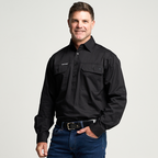 KILCOY | Mens Half Button Long Sleeve Work Shirt - Black