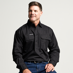 KILCOY | Mens Half Button Long Sleeve Work Shirt - Black