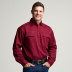 KILCOY | Mens Half Button Long Sleeve Work Shirt - Burgundy