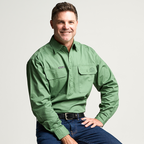 KILCOY | Mens Half Button Long Sleeve Work Shirt - Gum Leaf Green