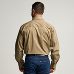 KILCOY | Mens Half Button Long Sleeve Work Shirt - Khaki