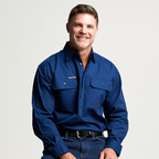 KILCOY | Mens Half Button Long Sleeve Work Shirt - Navy