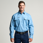 KILCOY | Mens Half Button Long Sleeve Work Shirt - Sky Blue
