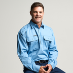 KILCOY | Mens Half Button Long Sleeve Work Shirt - Sky Blue