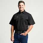 KILCOY | Mens Half Button Short Sleeve Work Shirt - Black