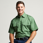 KILCOY | Mens Half Button Short Sleeve Work Shirt - Gum Leaf Green
