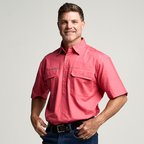 KILCOY | Mens Half Button Short Sleeve Work Shirt - Hibiscus Pink