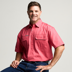 KILCOY | Mens Half Button Short Sleeve Work Shirt - Hibiscus Pink
