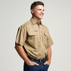 KILCOY | Mens Half Button Short Sleeve Work Shirt - Khaki