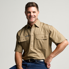 KILCOY | Mens Half Button Short Sleeve Work Shirt - Khaki