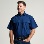 KILCOY | Mens Half Button Short Sleeve Work Shirt - Navy