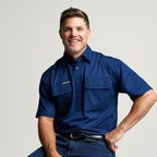KILCOY | Mens Half Button Short Sleeve Work Shirt - Navy