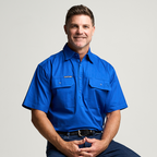 KILCOY | Mens Half Button Short Sleeve Work Shirt - Royal