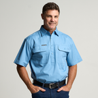 KILCOY | Mens Half Button Short Sleeve Work Shirt - Sky Blue