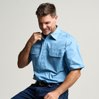 KILCOY | Mens Half Button Short Sleeve Work Shirt - Sky Blue