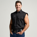 KILCOY | Mens Half Button Sleeveless Work Shirt - Black