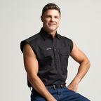 KILCOY | Mens Half Button Sleeveless Work Shirt - Black