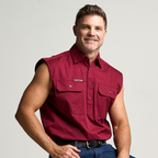 KILCOY | Mens Half Button Sleeveless Work Shirt - Burgundy