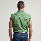 KILCOY | Mens Half Button Sleeveless Work Shirt - Gum Leaf Green