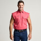 KILCOY | Mens Half Button Sleeveless Work Shirt - Hibiscus Pink