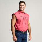 KILCOY | Mens Half Button Sleeveless Work Shirt - Hibiscus Pink