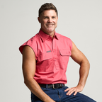 KILCOY | Mens Half Button Sleeveless Work Shirt - Hibiscus Pink