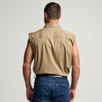KILCOY | Mens Half Button Sleeveless Work Shirt - Khaki