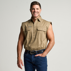 KILCOY | Mens Half Button Sleeveless Work Shirt - Khaki