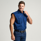 KILCOY | Mens Half Button Sleeveless Work Shirt - Navy