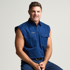 KILCOY | Mens Half Button Sleeveless Work Shirt - Navy