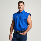 KILCOY | Mens Half Button Sleeveless Work Shirt - Royal