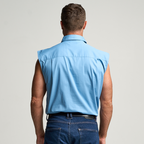 KILCOY | Mens Half Button Sleeveless Work Shirt - Sky Blue