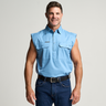 KILCOY | Mens Half Button Sleeveless Work Shirt - Sky Blue