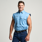 KILCOY | Mens Half Button Sleeveless Work Shirt - Sky Blue
