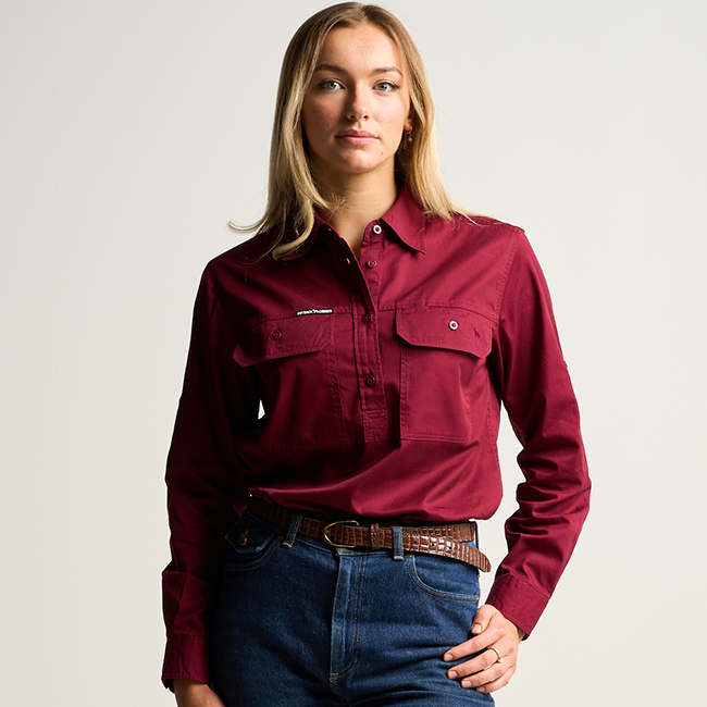 SOMERSET | Womens Half Button Long Sleeve Work Shirt
